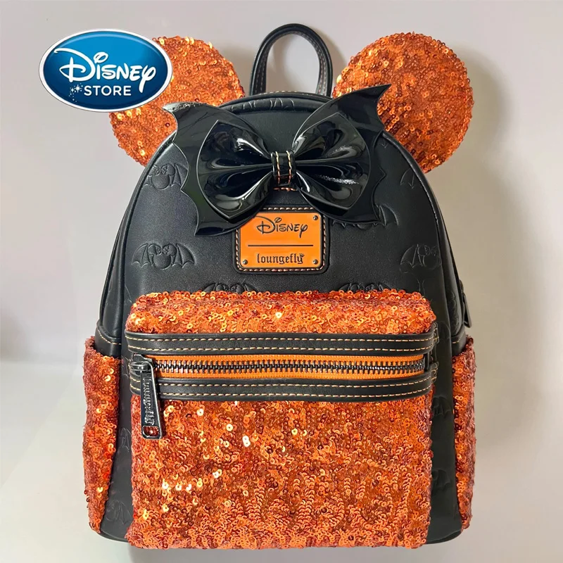 

Disney Minnie Mouse Halloween Sequin Mini Backpack - Black & Orange Bat Bow Sparkle Bag Limited Edition