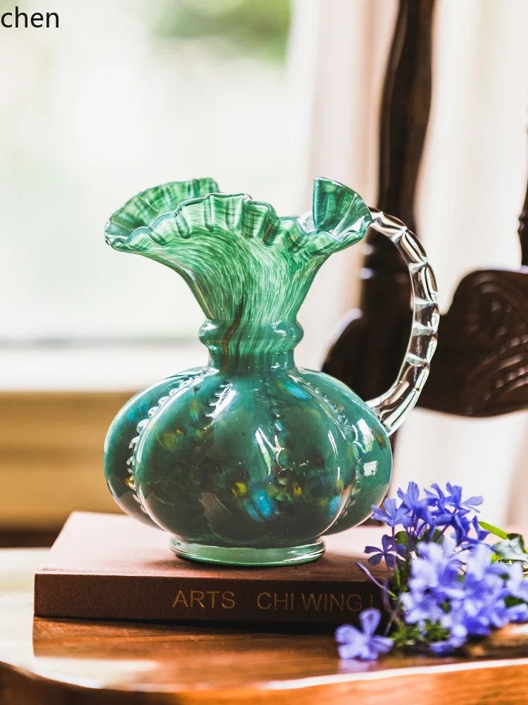 DSAGlass Decorative Flower Vase Living Room Dining Table Ornament Flower Arrangement High-end Vintage Glass Vase