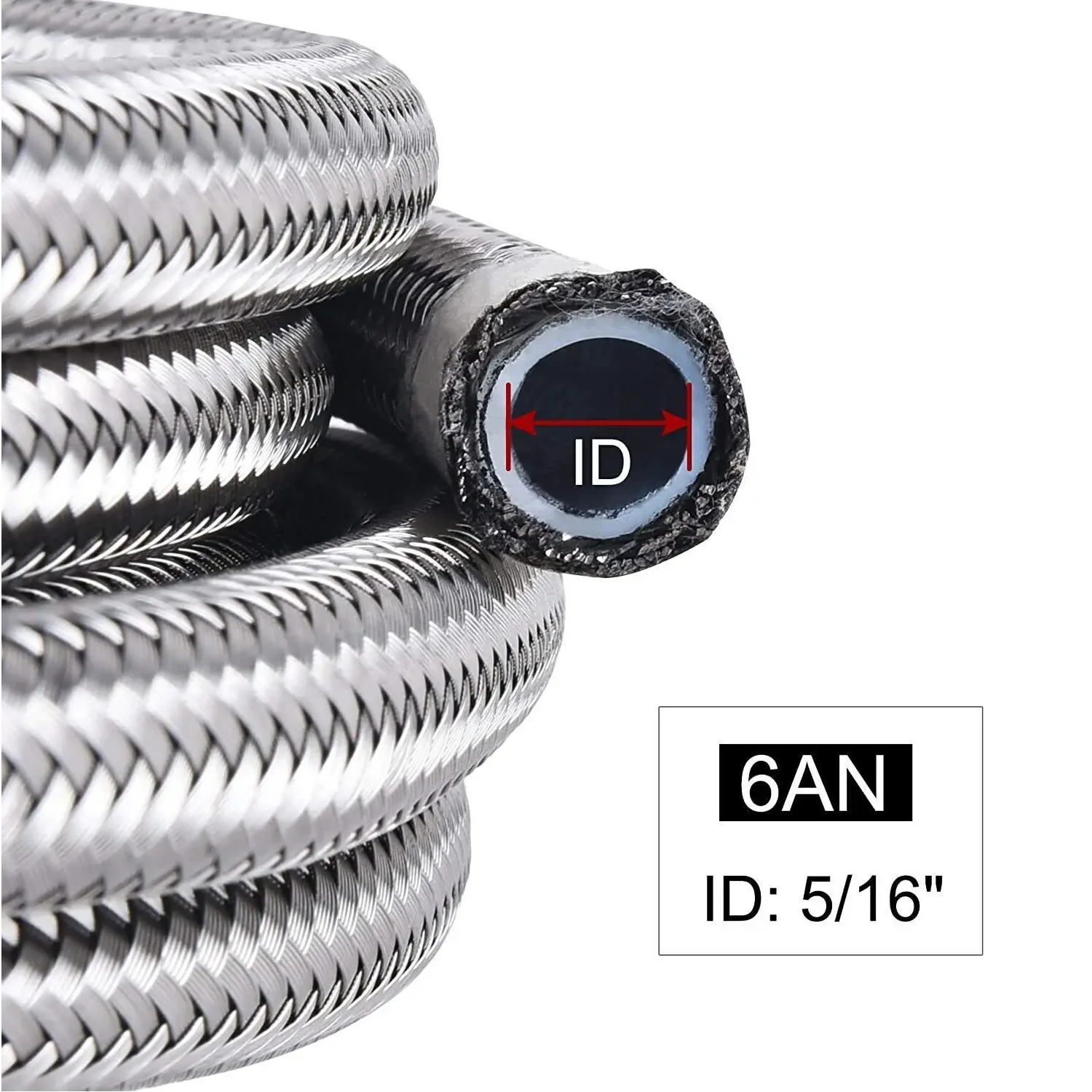 Universal 6AN 20FT Stainless Steel PTFE Fuel Line Sliver with 10pcs Fittings Ends Hose Kit Red-Blue For Alcohol Ethanol Lubricants Coolants Fuels