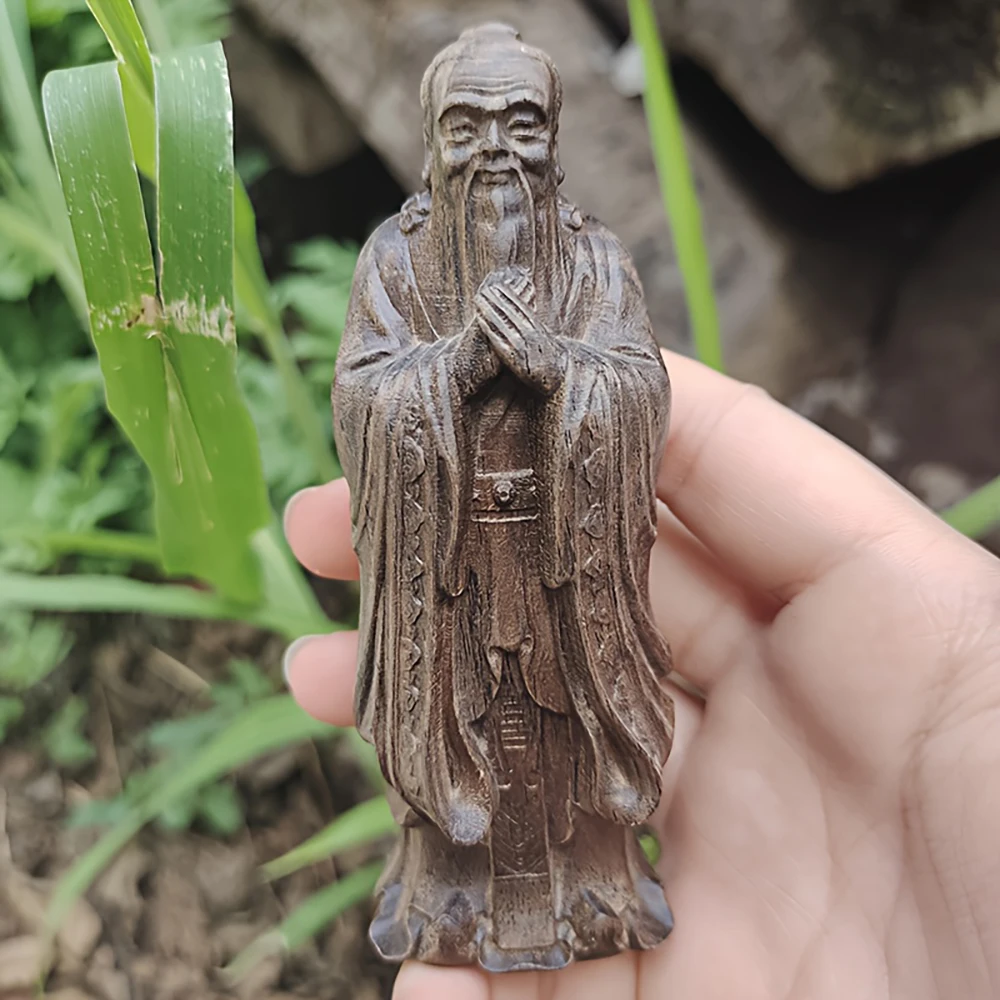 Hand-Carved Wooden Confucius Statue, Intellectual Decoration for Study Room, Artistic Ornament for Living Room, Home Decor, Christmas Gift, New Year, Thanksgiving, Teacher's Day Gift, Collectible, Statue Ornament