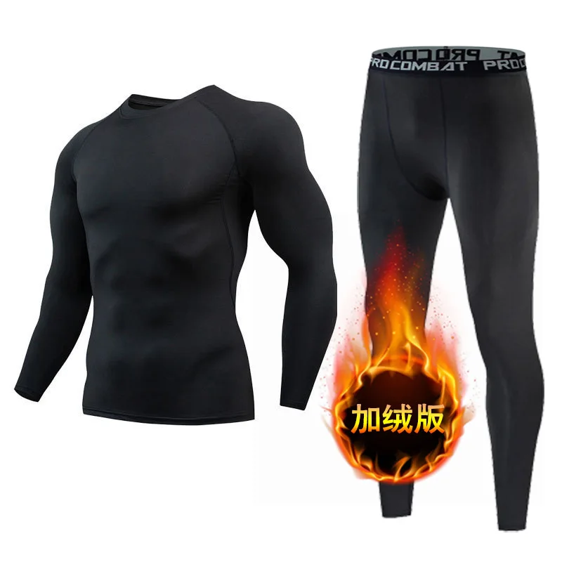 

Long Sleeve T-shirt Top Men's Compression Leggings Gym Suits Thicken Winter Running Fitness Sports Gym Outfits Quick Dry