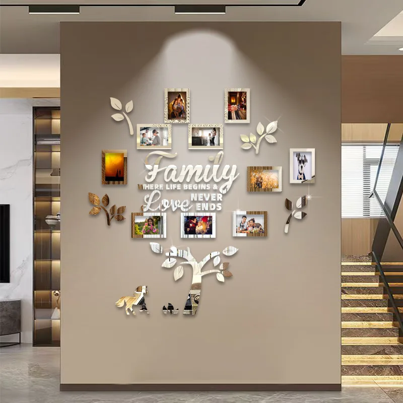 1PC DIY Acrylic Mirror Wall Art Sticker Family Photo Tree Decor for Living Room Kid Bedroom Home Mural Wall Decor