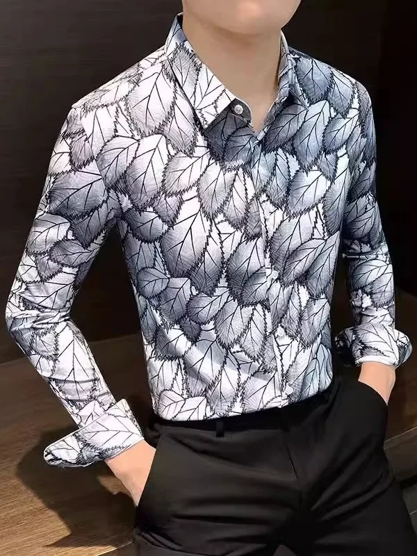 

Slim Fit Long Sve Men's irt Haome Casual Faion Print European Sle Trendy Menswear Comfortable Breathable Daily Wear