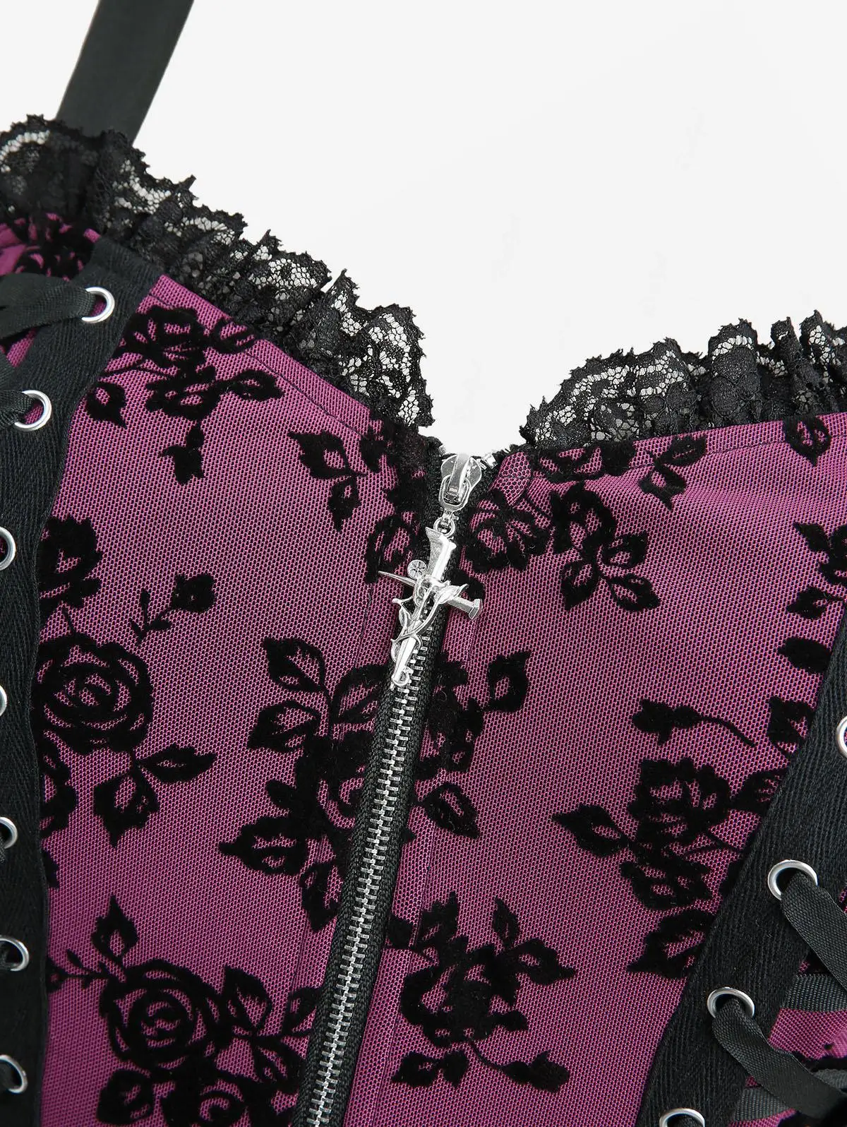 ROSEGAL Gothic Floral Flocking Zipper Tank Dress New Arrived Lace-Up Elegant Dark Romantic Costume Women's Plus Size Dresses