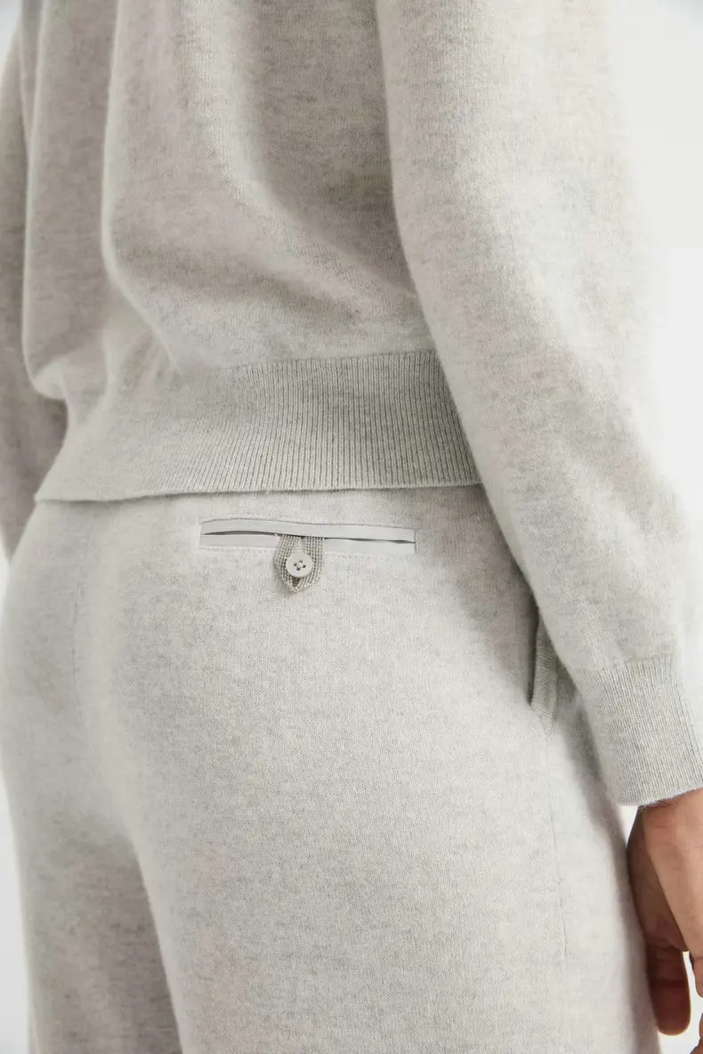 Women'S 2026 Autumn/Winter Cashmere Two-Piece Set With Polo Collar And Wide-Leg Straight Knit Trousers