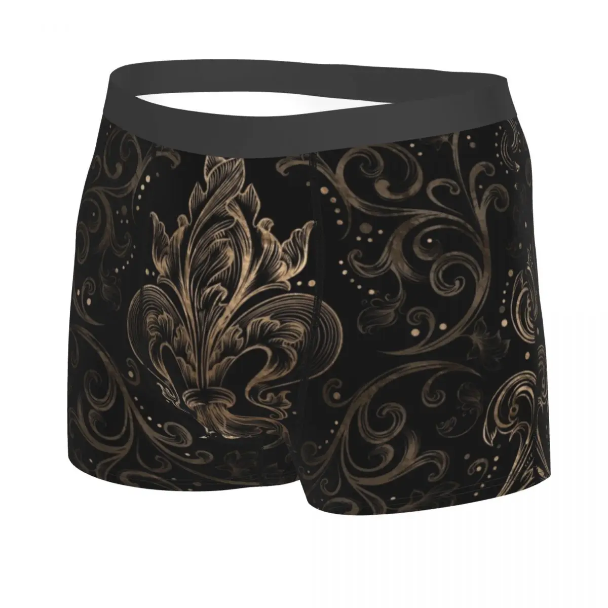 Custom Gold Filigree Fleur-de-Lis Underwear Men Breathbale Fleur De Lys Lily Flower Symbol Boxer Briefs