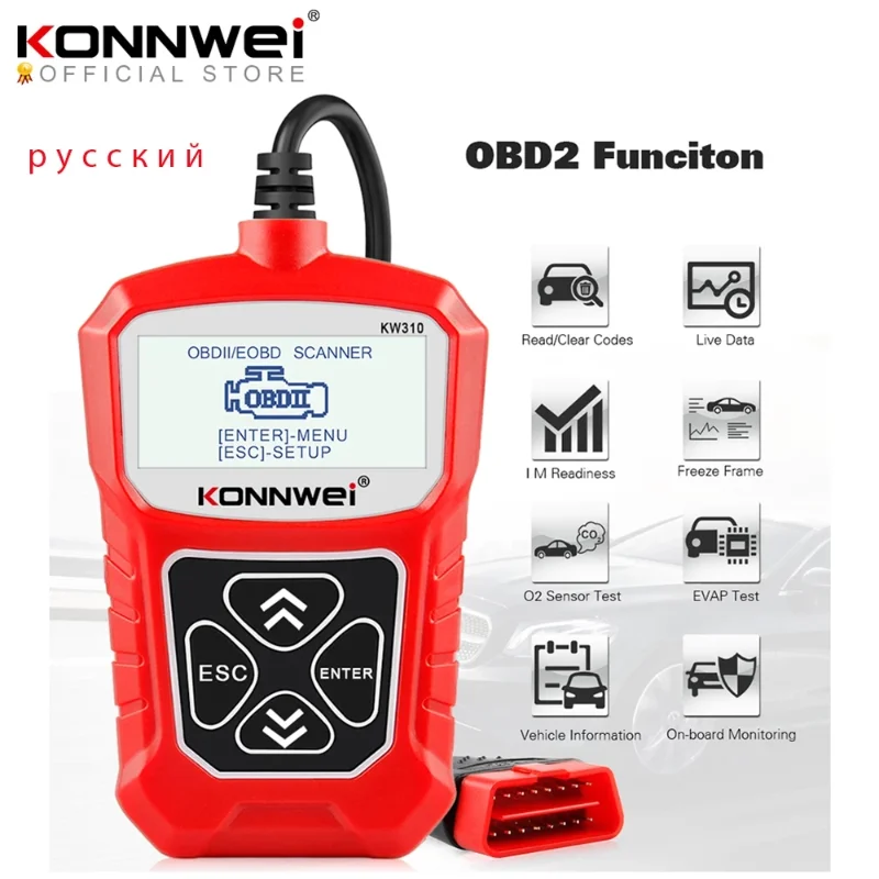 

KONNWEI KW310 OBD2 Scanner for Auto OBD 2 Car Scanner Diagnostic Tool Automotive Scanner Car Tools Russian Language PK Elm327