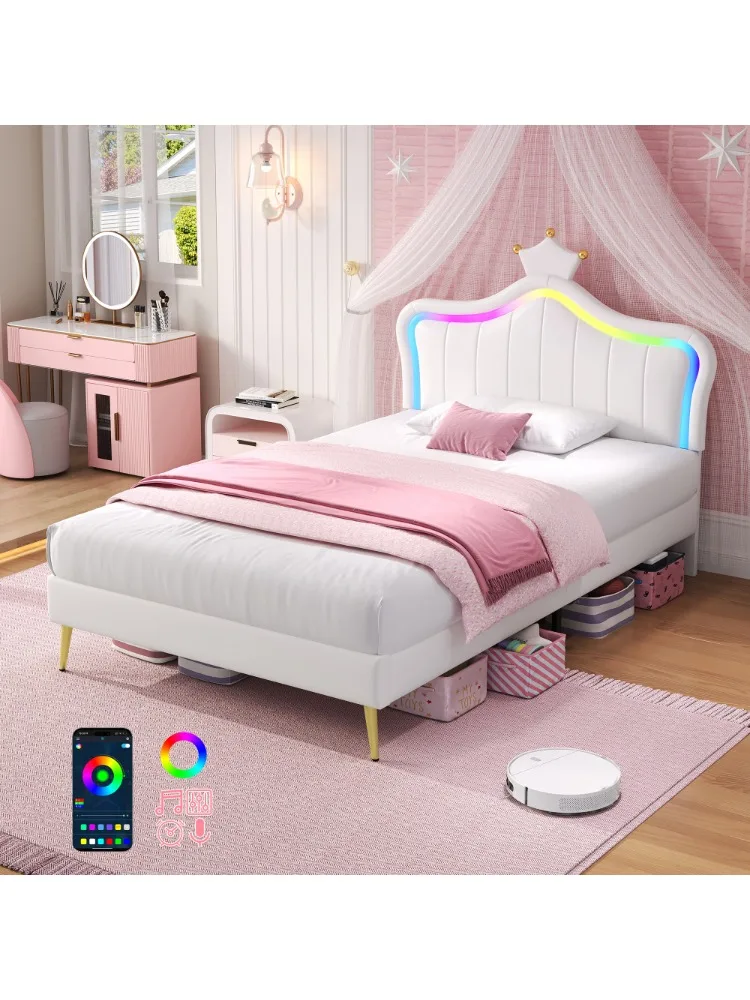 Ye 3ft Single Upholstered Bed PU Leather Bed Frame with Solid Wood Slat, Easy Assembly, Cream White (No Mattress)