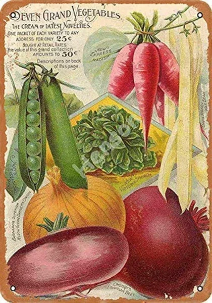 Vintage Farm Metal Tin Sign Tomato Strawberry Seed Annual 1898 Retro Vegetable Fruit Kitchen Wall Plaques Home Decoration