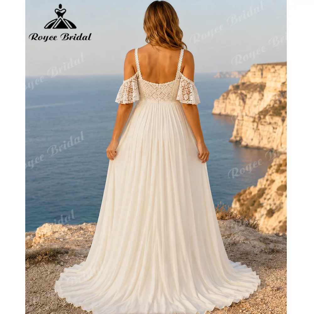 2027 Roycebridal Square Neck Maternity Wedding Dress Crochet Lace Chiffon Empire Waist Boho Pregnant Vestido De Novia Customized