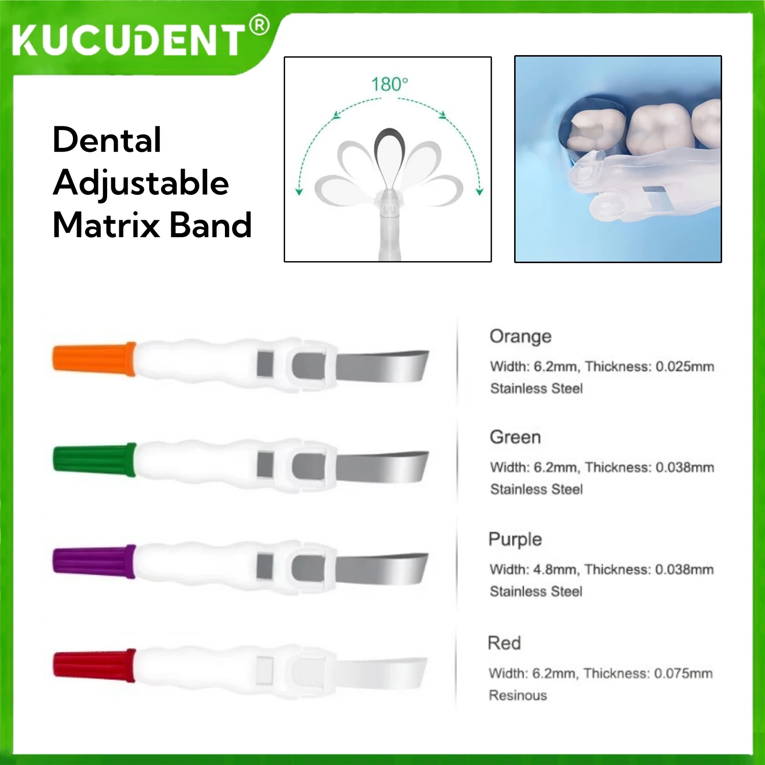 

Dental Matrix Band Matrice Adjustable Ring System Stainless Steel Sectional Contoured for Teeth Restoration Filling Materials