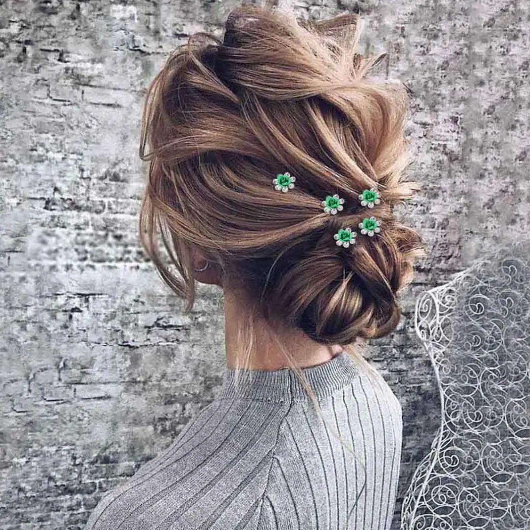 5pcs Women Hairpin Stick Wedding Bridal Green Crystal Pearl Hairpin U Shaped Hair Clip Barrettes Hair Accessories Wholesale