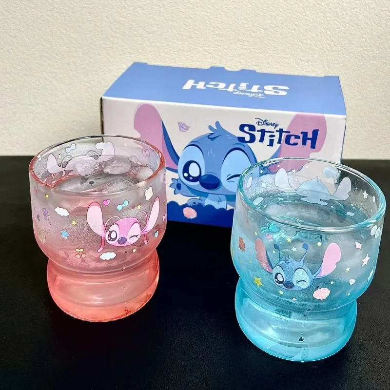 Disney Cartoon Stitch Cup  Angel Cute Home Cartoon Peripheral Juice Cup Drinking Water Couple Glass Cup Gift Wholesale