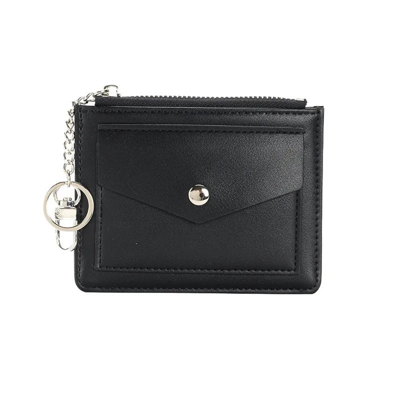 Card Id Holder Men'S Slim Minimalist Front Pocket Wallets Portable Pu Leather Wallets For Women Change Purse With Keychain
