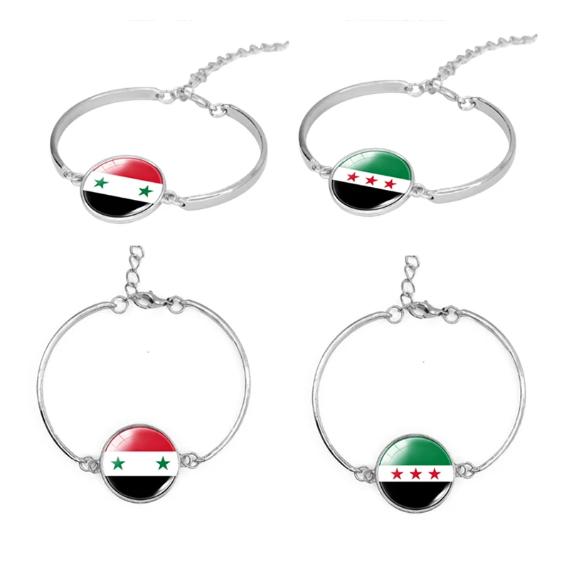 Syrian Flag Bracelet Multilayered Glass Cabochon Bracelets Punk Beads Button Bracelets Countries Flag Bracelets Travel Gift