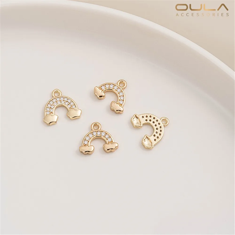 14K Gold-plated Zirconium Crown Rainbow Small Flower Fish-shaped Pendant, Diy Earrings, Ear Buckles, Bracelet Accessory, Pendant