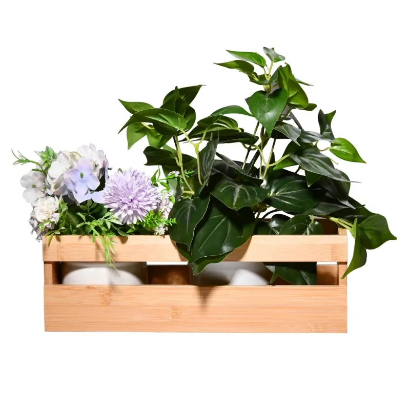 Rectangular Glazed Bamboo Wood Flower Box For Indoor Farmhouse Kitchen Window