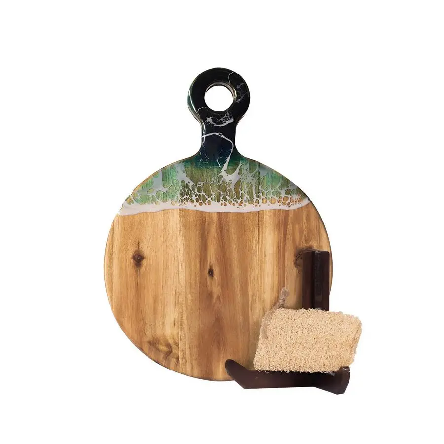 

Доска для сервировки из акации с рисунком из смолы «Океан», 14,6 x 10,2 дюйма, поднос для закусок и сыра, для демонстрации и подготовки, разделочная доска с обратной стороной