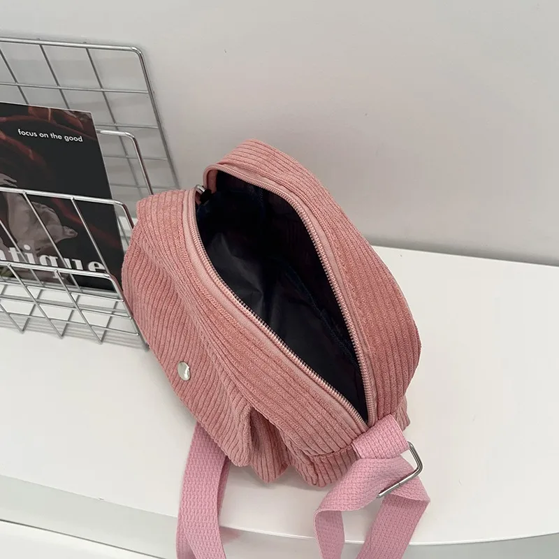 Corduroy Crossbody Bag Vintage Casual Shoulder Bag Solid Color Handbag with Zipper Adjustable Shoulder Straps Bandolera Hombre image 3