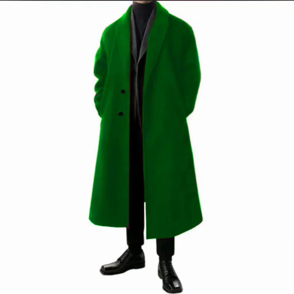 Warm Woolen Coats for Man，Belted, Adjustable, Long Coat Jacket，Single-breasted, Full Placket，Suitable for Everyday Life