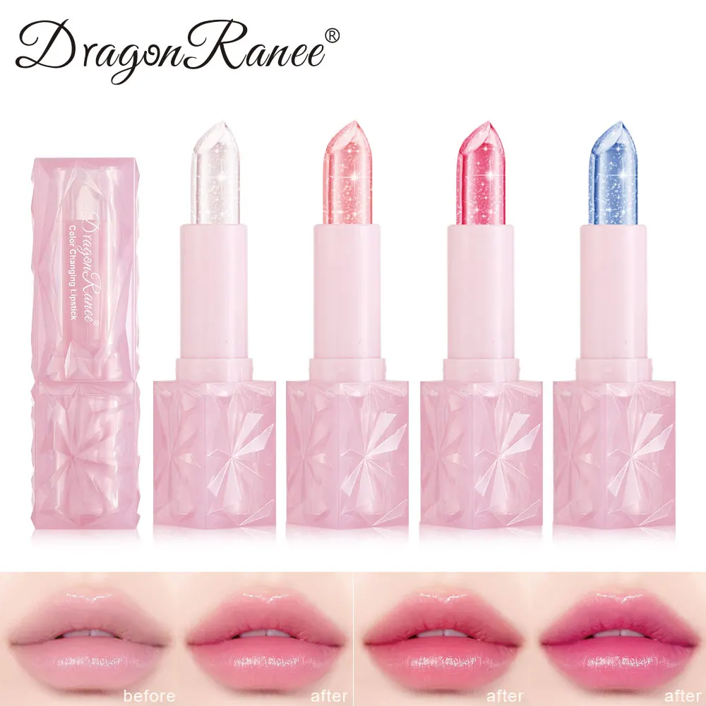 Dragon Ranee Bunter wechselnder thermochromer rosafarbener Drei-Diamant-Kristall-Lippenstift, wasserfest, langlebig, feuchtigkeitsspendend