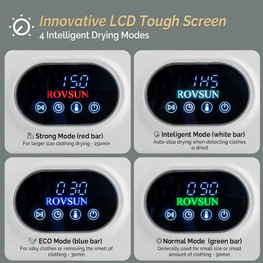 ROVSUN مجفف ملابس محمول 110 فولت 850 وات مجفف ملابس للغسيل ذو تحميل أمامي عالي الجودة مع حوض من الفولاذ المقاوم للصدأ ولوحة لمس LCD f