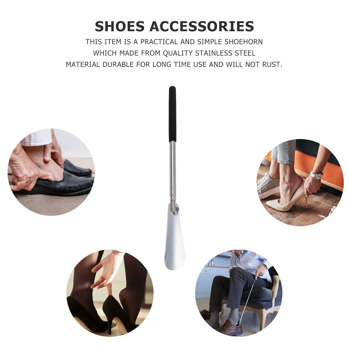 

Набор из 2-х регулируемых ложек для обуви из нержавеющей стали с длинной ручкой, эргономичный помощник для пожилых людей и взрослых