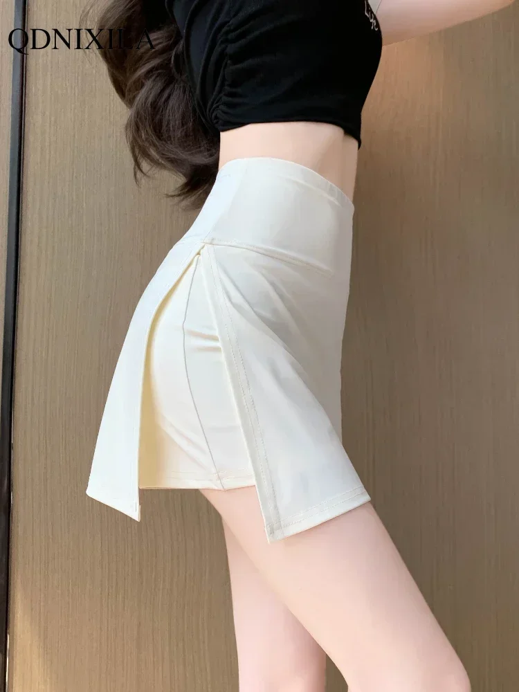 2024 Summer New Korean Style Women\'s Skirts Side Slit Hight Waist Sports A-line Yoga Skirts Shorts Elegant Hip Wrap Skirt Pants