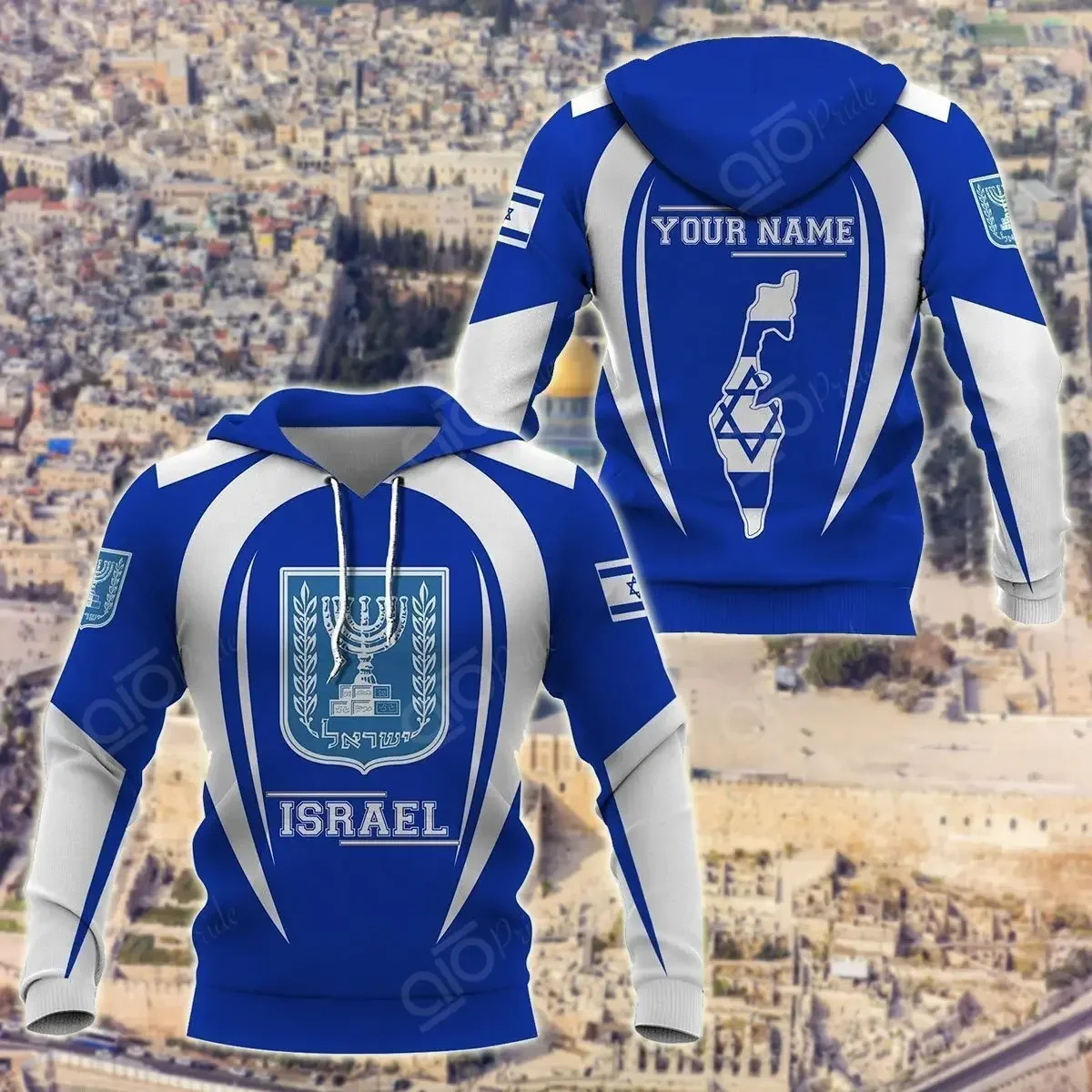 

Custom Name Israel Flag 3D Printed Hoodie Men's Casual Streetwear Hoodie Vintage Zipper Hoodie Israel Emblem Hoodie