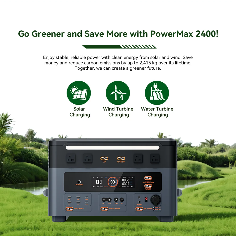 PowerMax2400 Dual MPPT Supplies 1872Wh Audio Function Morse Code With Folable Solar Panel 200Wx3 Combo For Energy Storage Supply
