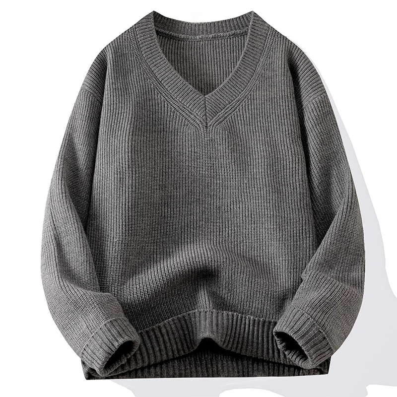 Knitted V-Neck Sweater Ribbed Neckline Not Easy To Deform Thick Warm Fashion Trend Crisp Shape Tall Thin Quality Fabric Skin