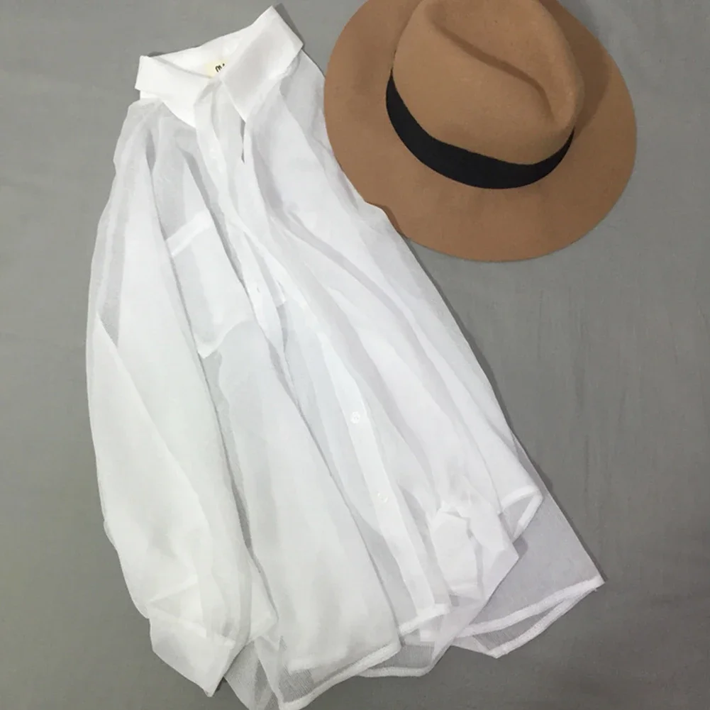 2023 New Womens Chiffon Shirt Summer Loose Thin Long Sleeved Sunscreen Top Cardigan Classical Cute Elegant V-neck Top Female