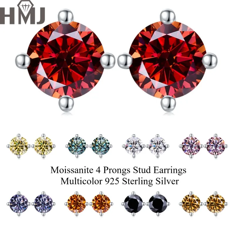 

Moissanite 4 Prongs Stud Earrings Multicolor 925 Sterling Silver Sparkling Wedding Everyday Wear 2025 New Unisex Top Quality