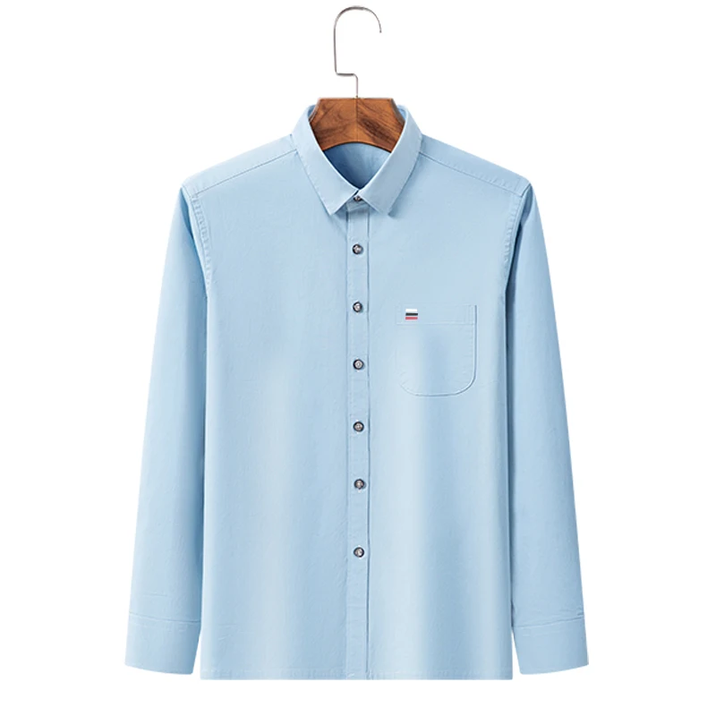 

7XL 100% Cotton Men's Shirts Long Sleeves Solid Color Soft Regular Fit Men Shirt Long Sleeve Pocket Social Male Clothes S-7XL