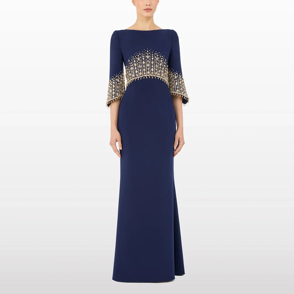 

Luxury Evening Dresses Boat Neck Jersey Bead Crystal Mermaid Evening Gowns Floor Length Prom Dresses Dress Customized 2025