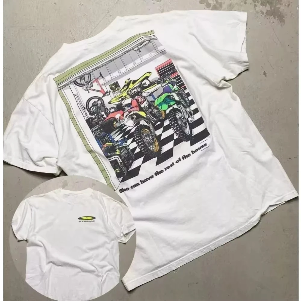 

Новинка лета 2025 года, винтажная хлопковая футболка с принтом для внедорожного мотоцикла Xtreme Racing 1997 года, черная повседневная хлопковая футболка с круглым воротником