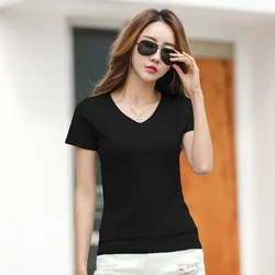 MRMT 2026 Brand New Women's Cotton T-Shirts Short Sleeve V-neck Solid Color Women T-shirt For Female T shirt Tops Woman Tshirt