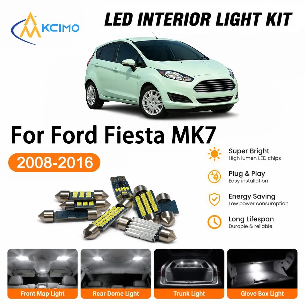 High Quality Atmosphere LED Interior Lightng Kit For Ford Fiesta MK7 2008-2016 Well-Made, Map Light Super Bright Easy Install