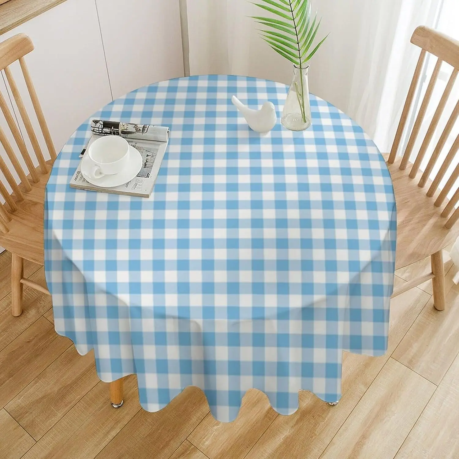 Blue White Lattice Round Tablecloth Hippie Checkered Funky Modern Geometric Table Cloth Cover for Farmhouse Kitchen Dining Party