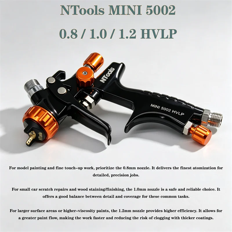 Mini HVLP Air Paint Spray Gun 0.8/1.0/1.2mm Nozzles Can Choose 250ml Gravity Cup Paint Sprayer for Car Repair Touch‑up Painting