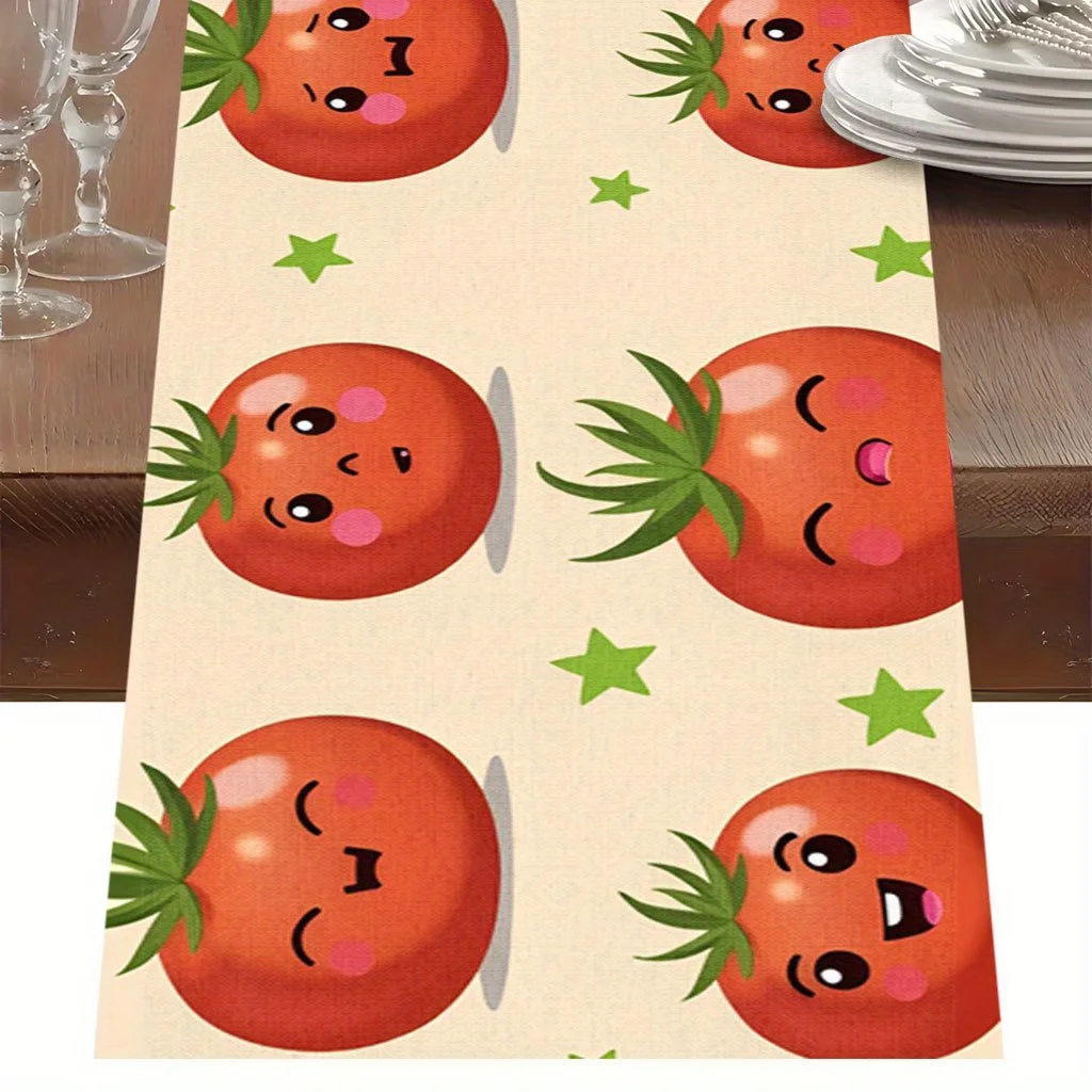 1 Piece of Table Runner with Various Expressions on Tomatoes, Suitable for Farmhouse, Indoor, Kitchen, Celebrations, Table Decoration, Restaurant and Banquet Decoration Supplies