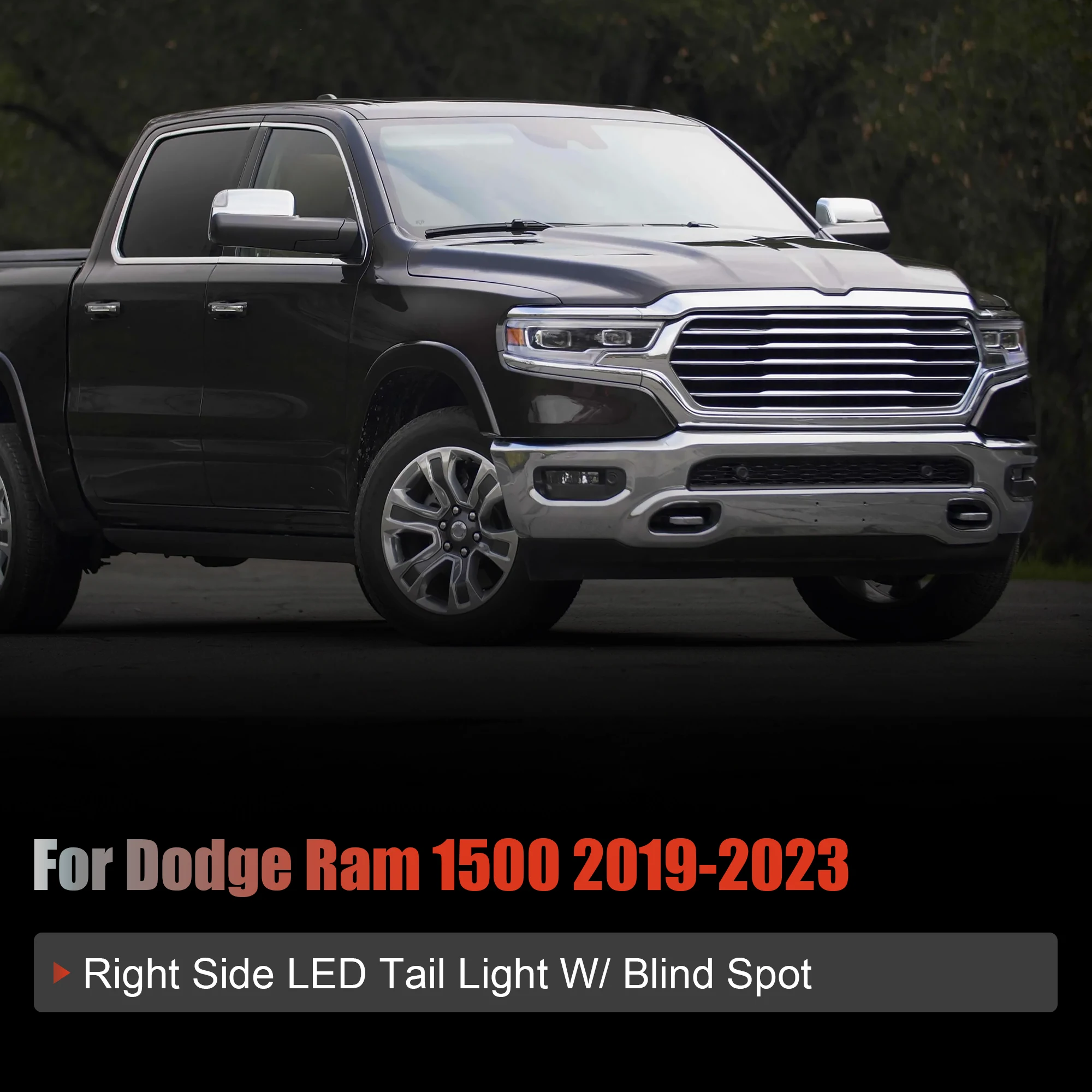 1 Pcs Car Taillights With Blind Spot Monitoring, Right Side, Red Background. For 2019-2023 Dodge RAM 1500 68262530AE