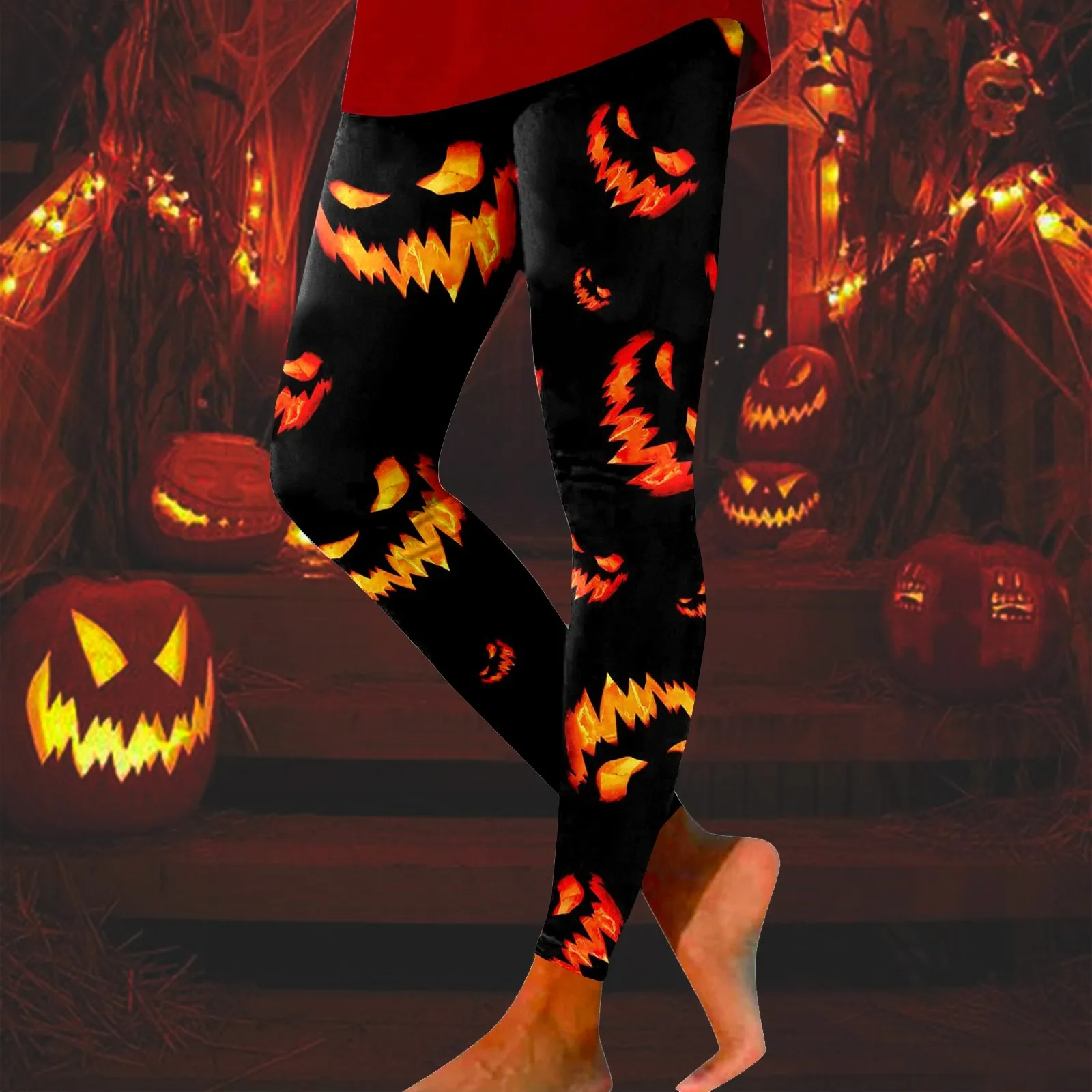 Ladies Leggings Spring Autumn Cartoon Bat Pumpkin Print Skinny Pants Girls Pencil Pants Kids Trousers Children Halloween Clothes