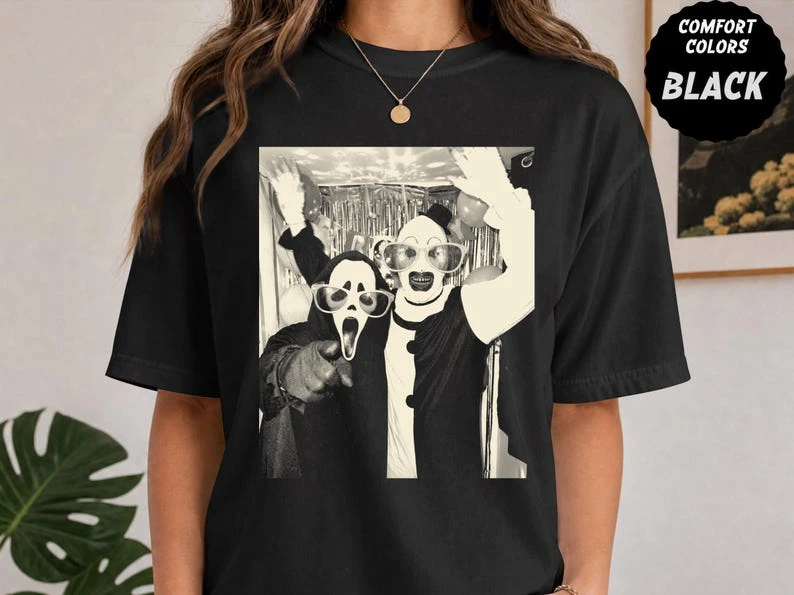 Horror Party T-Shirt | Funny Party Shades Halloween Graphic Tee for Horror Fans  Women Clothes