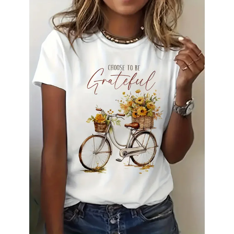 Hot-selling Cherry-printed Round-neck Short-sleeved Women's Top T-shirt Graphic T Shirts Women Clothing Aesthetic Clothes
