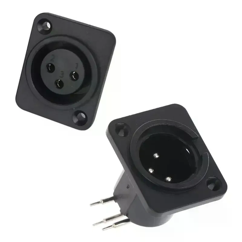 2/10Pcs Male Plug Straight Terminal Panel Mounted Connector 3 Pin Female Jack Panel Mount Black XLR Connector 32 * 26 * 30mm