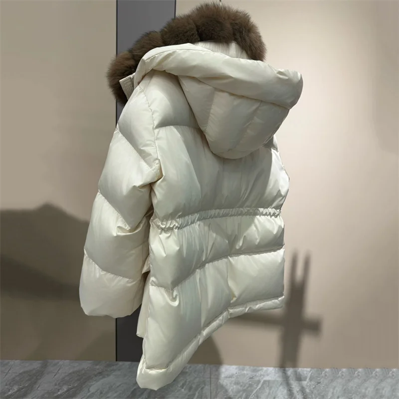 women's down jacket New winter 2026 detachable fox fur collar women's down coat Large pocket decoration warm thick coat parka