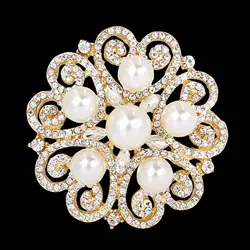 DIEZI Luxury Elegant Pearl Crystal Brooches For Women Wedding Bridal Sweet Cute Flower Rhinestone Brooch Bouquet Accessories