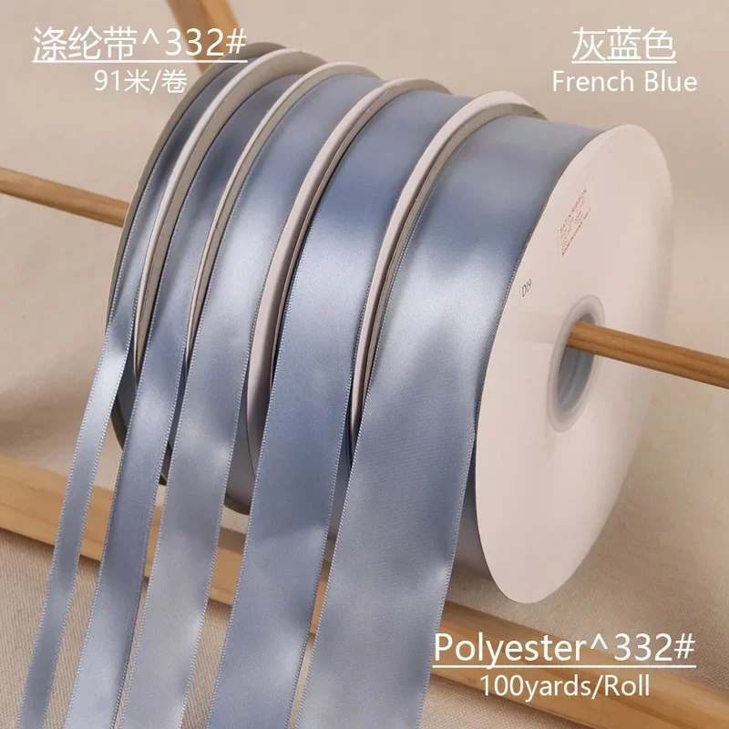 91meters/Roll (6mm-50mm) Silk Satin Ribbons for Crafts Bow Handmade Gift Wrap Party Wedding Christmas Decorative Gray Blue color