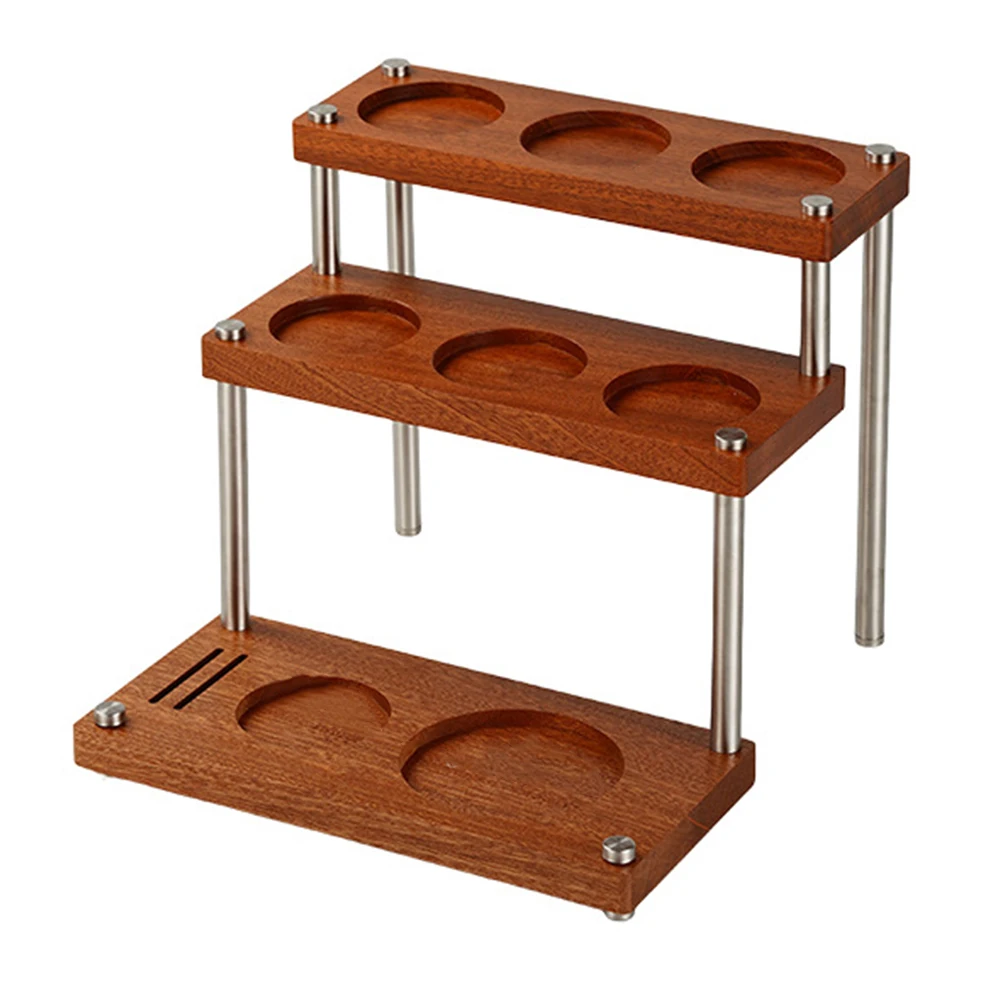 

Espresso Coffee Tool Organizer with 3 Tier Wood and Stainless Steel Stand for Tamper and Coffee Accessories Storage